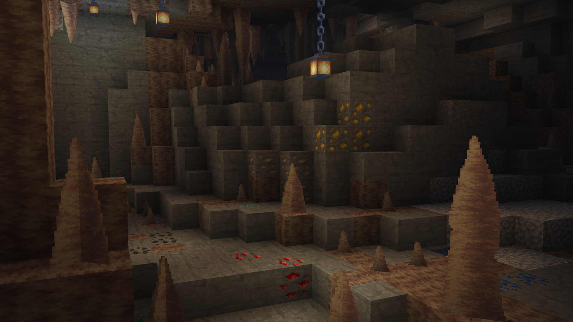 This pack alters the stone texture to match its Minecraft Dungeons counterpart, utilizing VanillaTweak's interpretation and modifications.